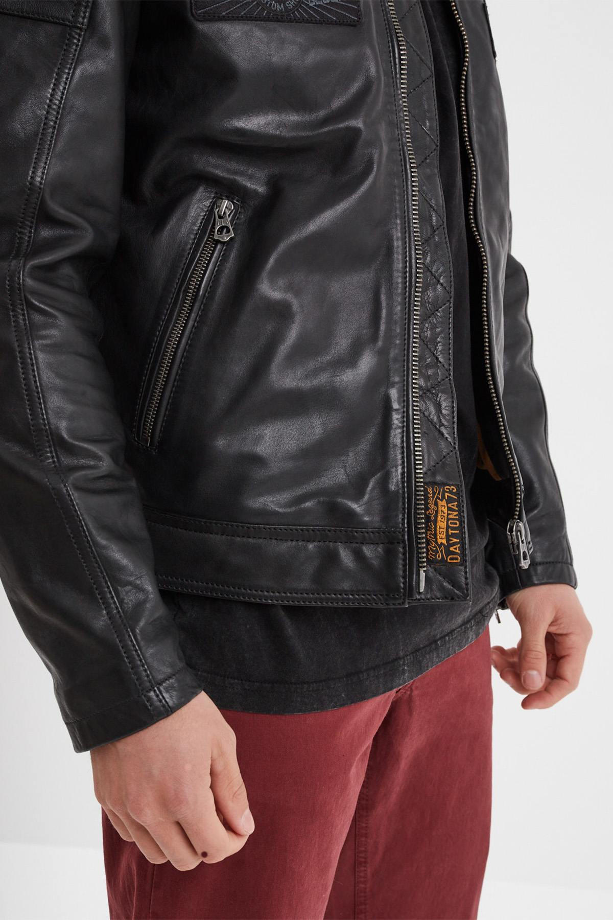 Race-inspired black sheep leather jacket with . - Image n°7