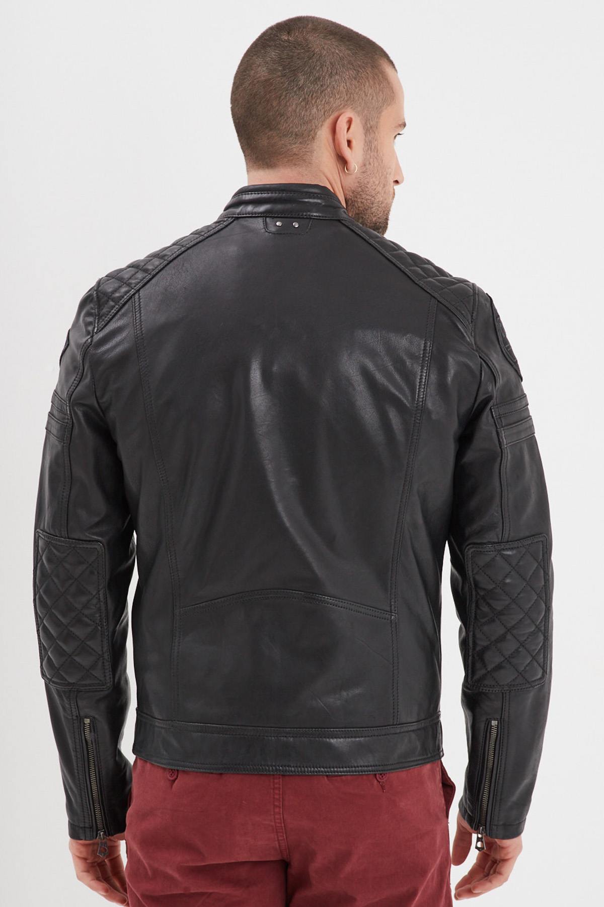Race-inspired black sheep leather jacket with . - Image n°5