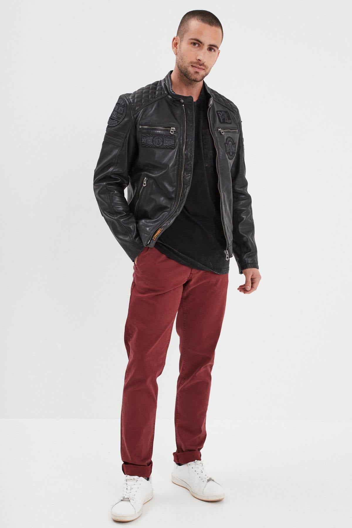 Race-inspired black sheep leather jacket with . - Image n°2