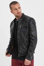 Race-inspired black sheep leather jacket with . - Image n°4