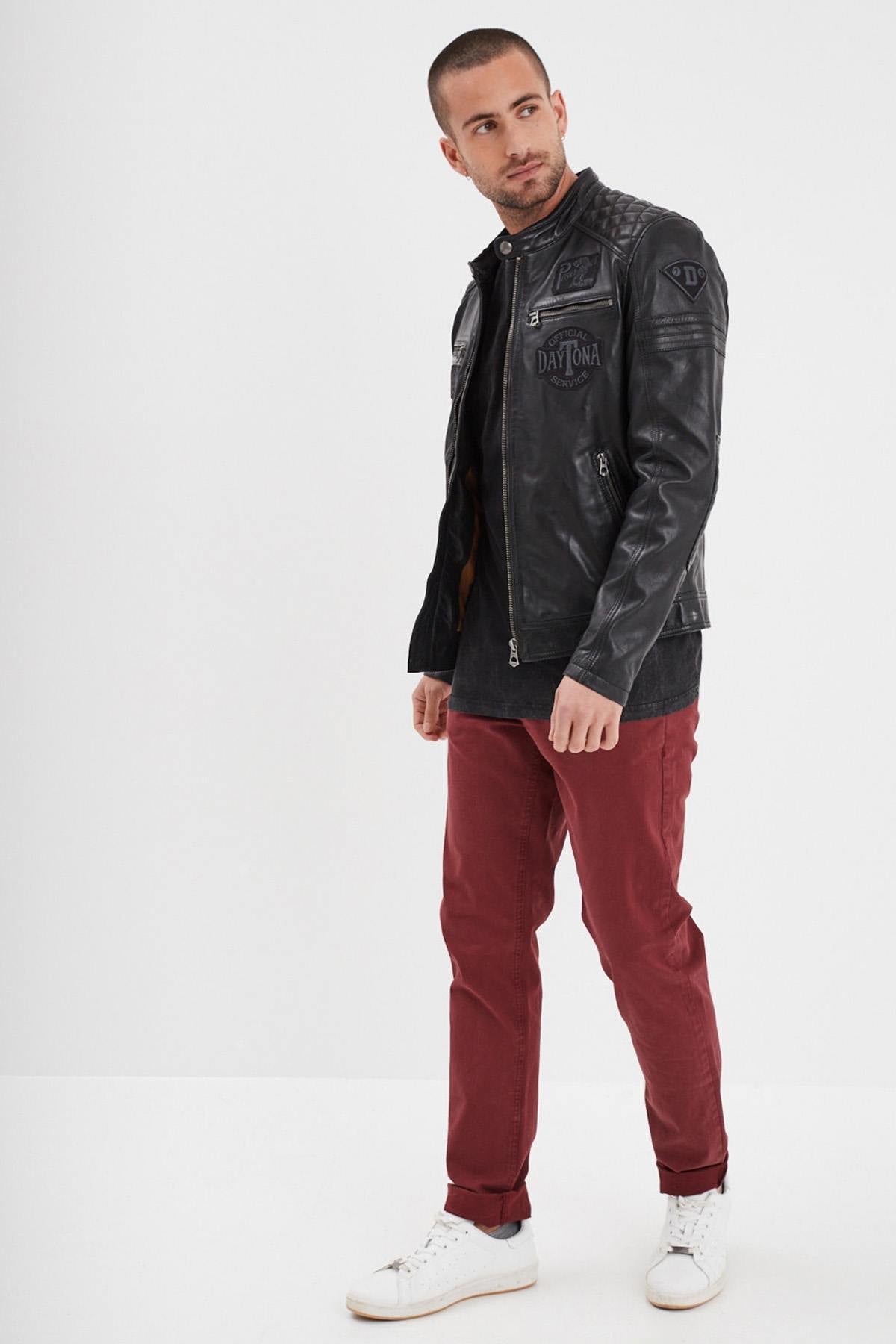 Race-inspired black sheep leather jacket with . - Image n°8