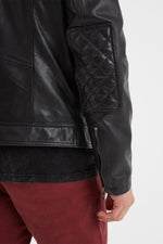 Race-inspired black sheep leather jacket with . - Image n°10
