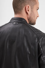Race-inspired black sheep leather jacket with . - Image n°9