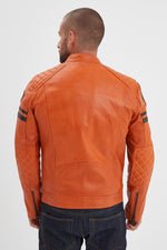 Orange racing leather jacket with vintage patches - Image n°3