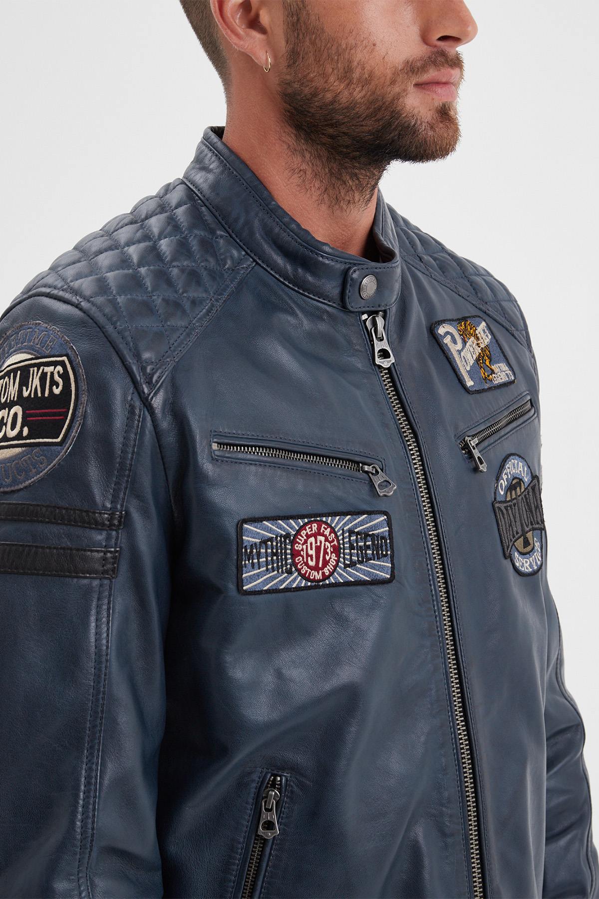 Supple, lightweight sheepskin jacket with vintage racing details. - Image n°2