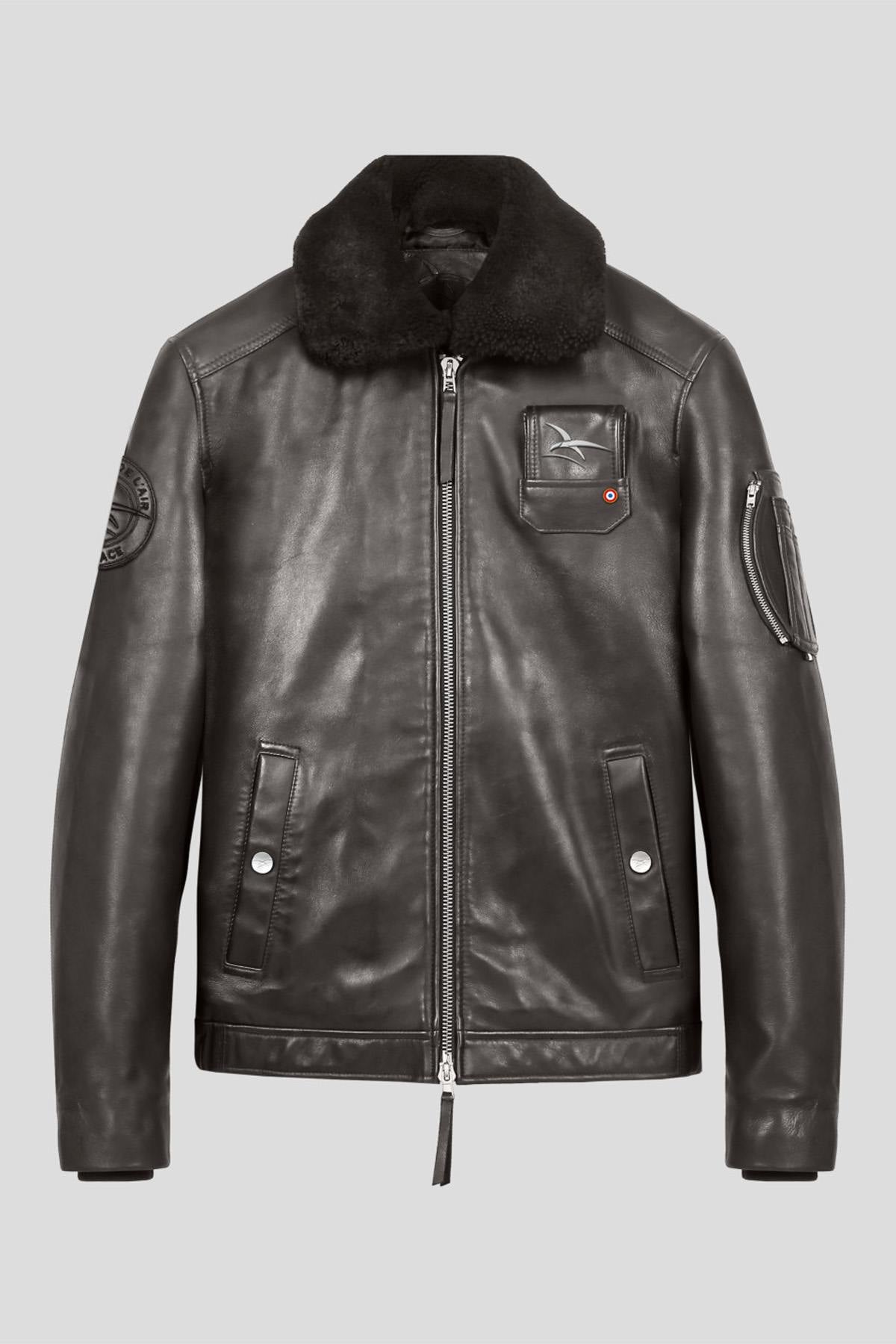 French brown lambskin aviator jacket. Detachable fur collar. - Image n°2