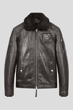 French brown lambskin aviator jacket. Detachable fur collar. - Image n°2