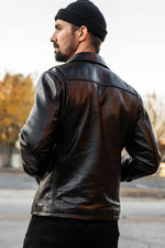 Black leather worker jacket with shirt collar - Image n°7