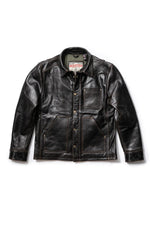 Black leather worker jacket with shirt collar - Image n°16