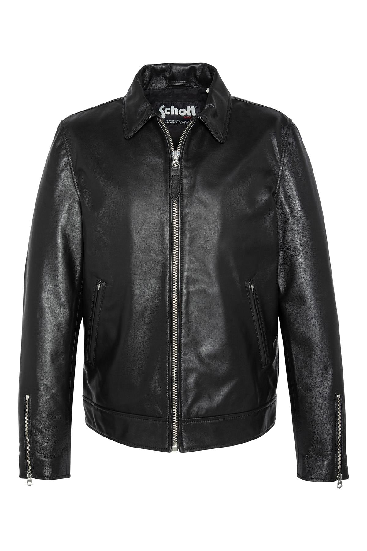 Black leather jacket with shirt collar - Image n°4
