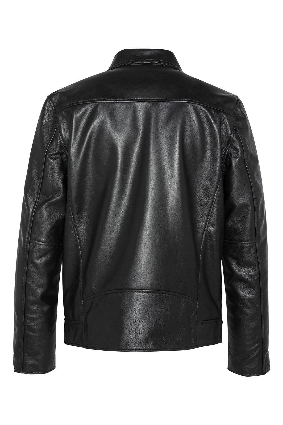 Black leather jacket with shirt collar - Image n°5
