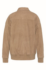 Oversized beige suede leather bomber jacket - Image n°8