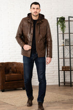 Serge Pariente's Mocca buffalo leather jacket with removable hood. - Image n°6