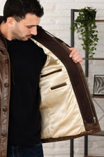 Mocha buffalo leather jacket with removable hood - Image n°8