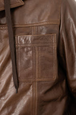 Mocha buffalo leather jacket with removable hood - Image n°5