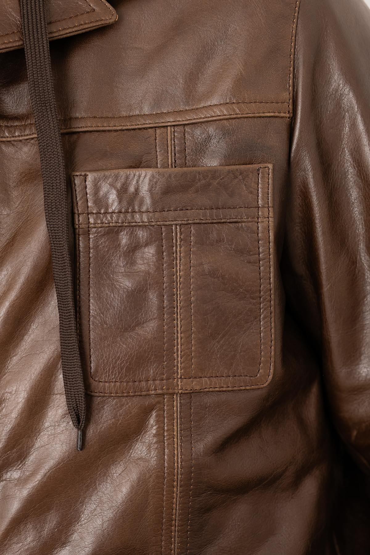 Mocha buffalo leather jacket with removable hood - Image n°5