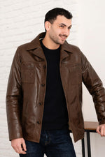 Mocha buffalo leather jacket with removable hood - Image n°4