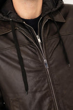 Serge Pariente's used green lambsheep leather jacket. Detachable hood. - Image n°3