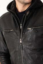 Black Leather Jacket with Hooded Skinny Fit - Image n°5