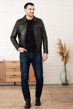 Black buffalo leather shirt collar jacket - Image n°5