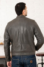 Anthracite biker collar leather jacket - Image n°3