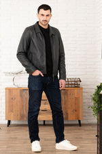 Anthracite washed leather shirt collar jacket - Image n°2