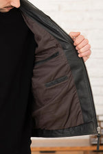 Anthracite washed leather shirt collar jacket - Image n°5