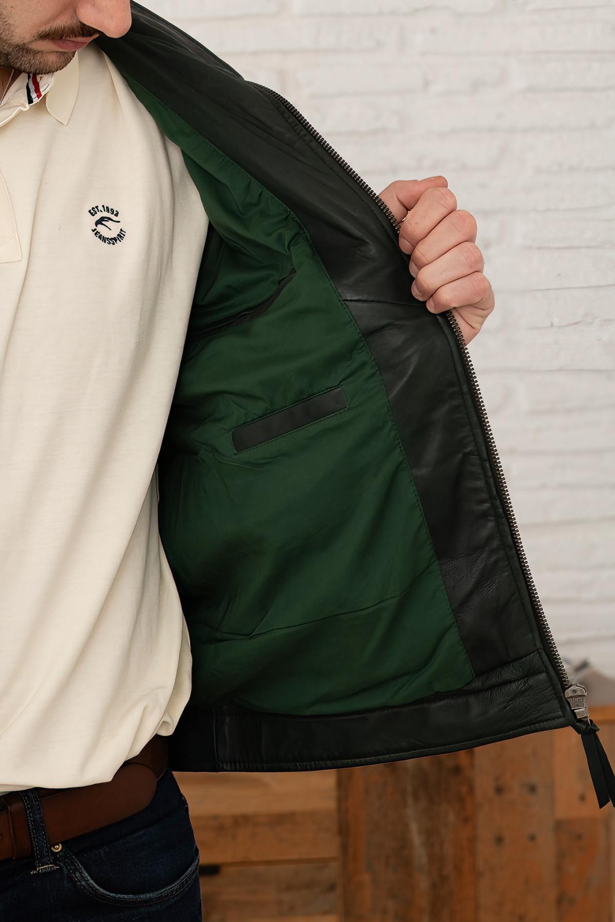 Relaxed-fit jacket in deep green washed sheep leather-soft and light. - Image n°3