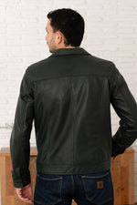 Relaxed-fit jacket in deep green washed sheep leather-soft and light. - Image n°4