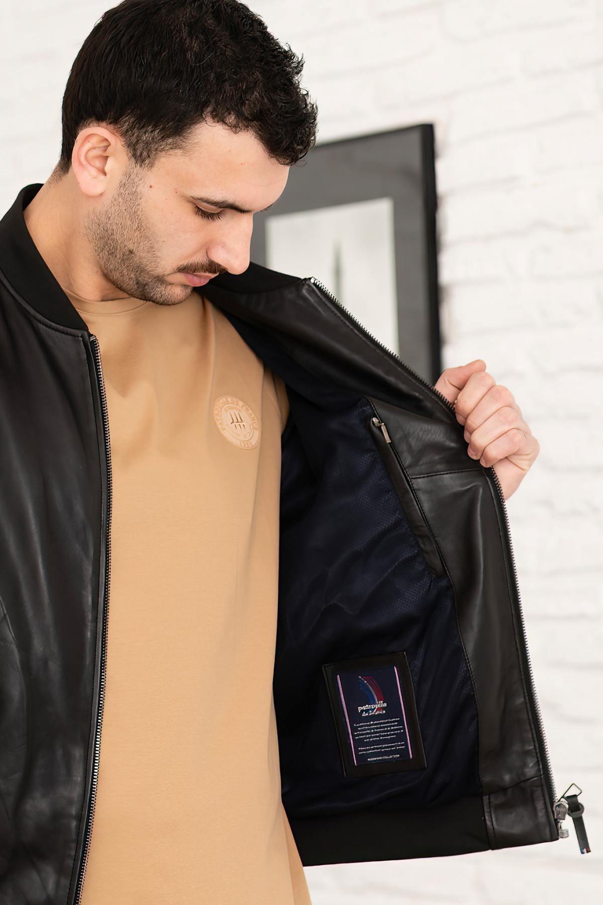 Soft lambskin jacket by Redskins. Aviator style with a teddy collar. - Image n°8