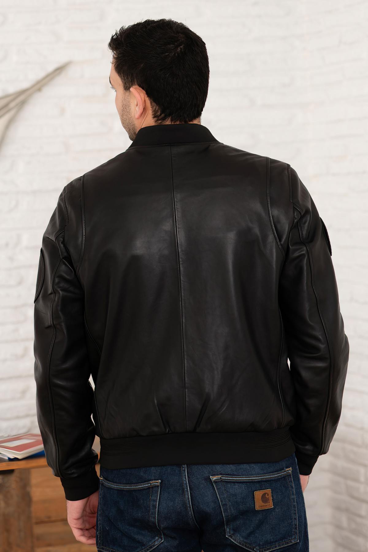 Black leather bomber jacket Patrouille de France - Image n°5