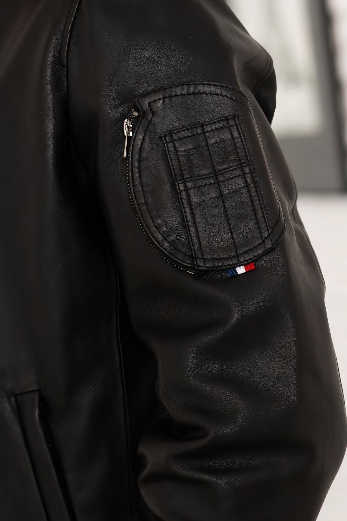 Black leather bomber jacket Patrouille de France - Image n°7