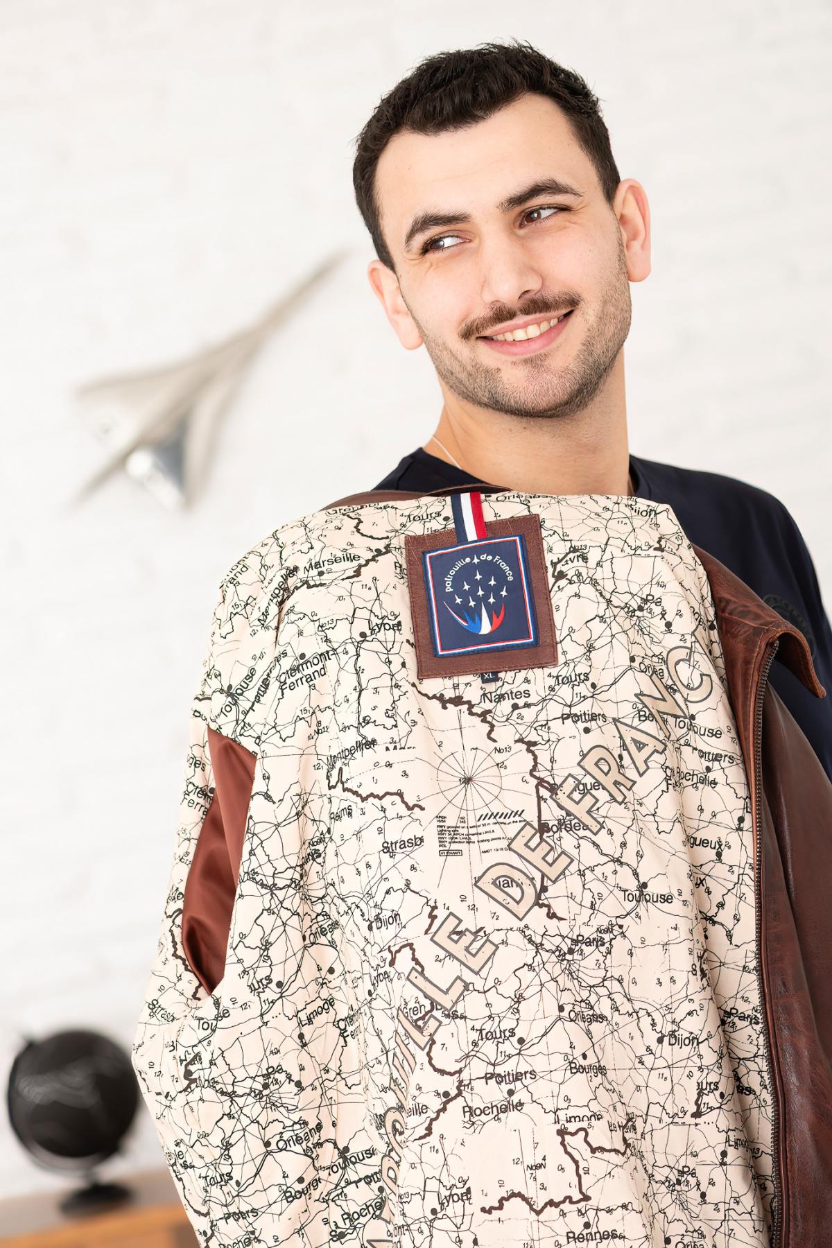 Cognac shirt collar leather bomber jacket - Image n°6