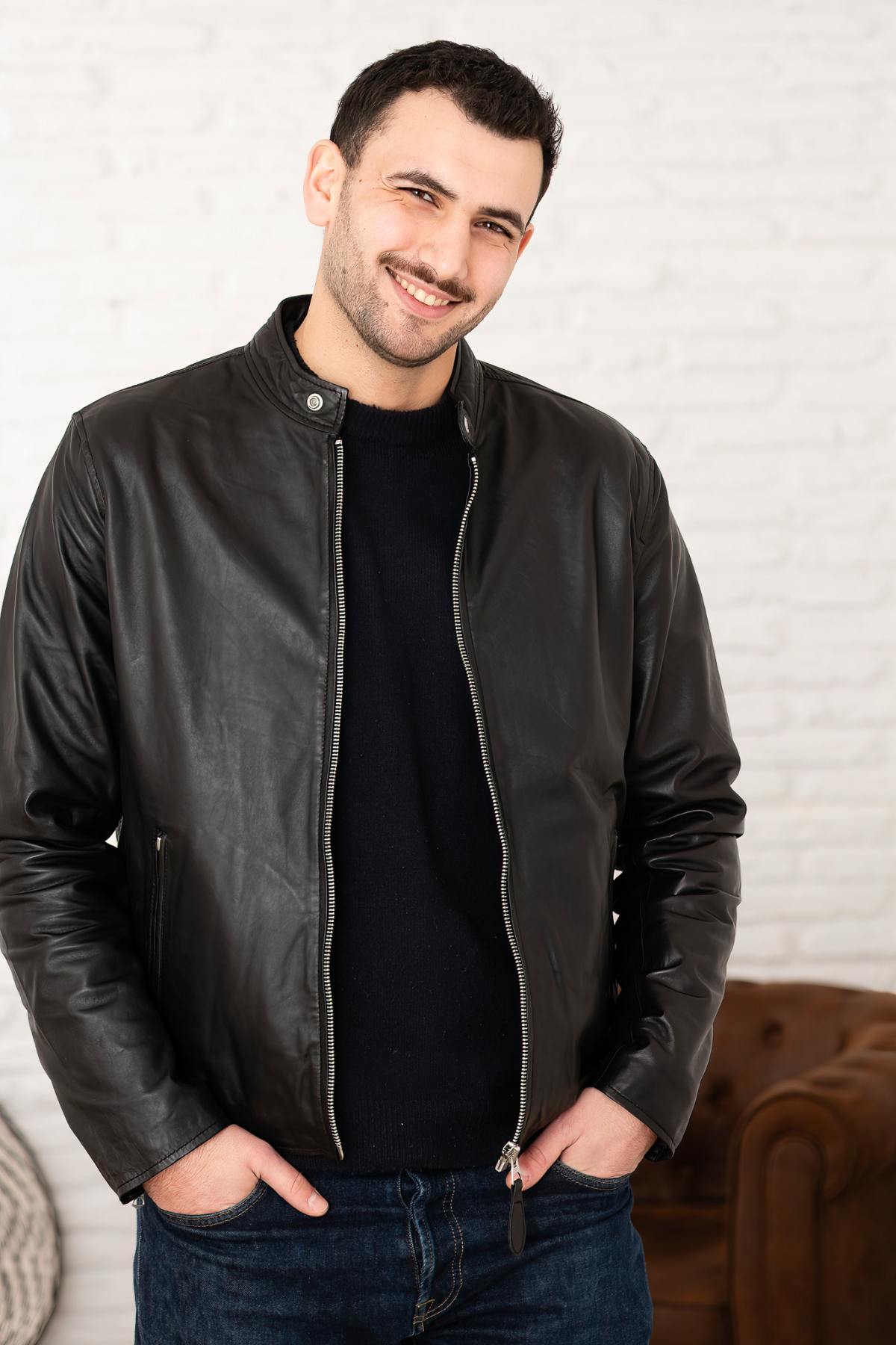 Schott's black lambskin jacket: timeless biker style, soft and light. - Image n°1