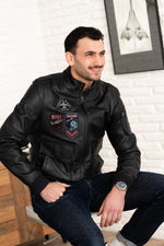 Redskins' dark navy lambskin: biker style meets Patrouille de France. - Image n°1