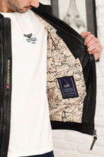 Black PAF leather bomber jacket with shirt collar - Image n°11