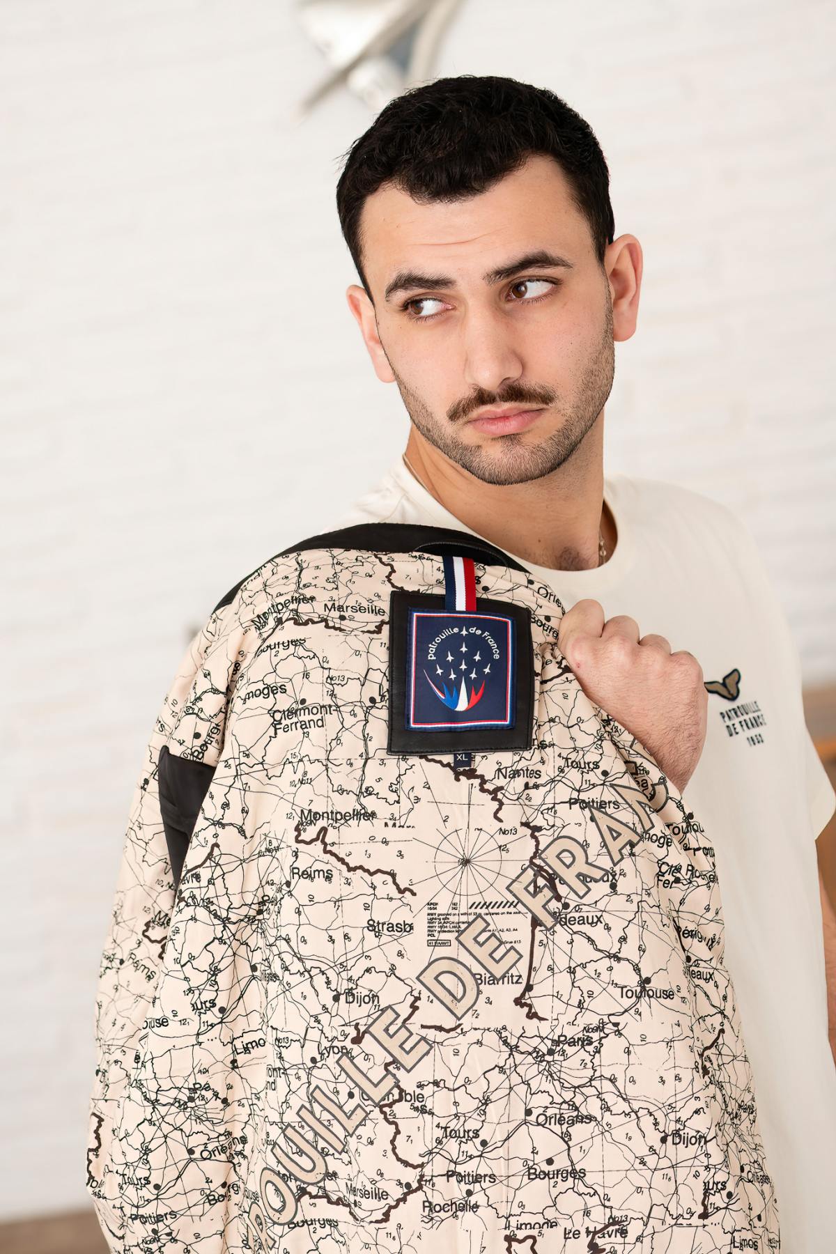 Black PAF leather bomber jacket with shirt collar - Image n°5