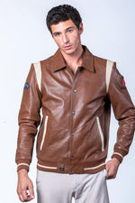 Maroon tortoisesed lambsheep leather jacket, motorsport-inspired. - Image n°4