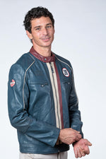 Royal blue leather racing jacket - Image n°6