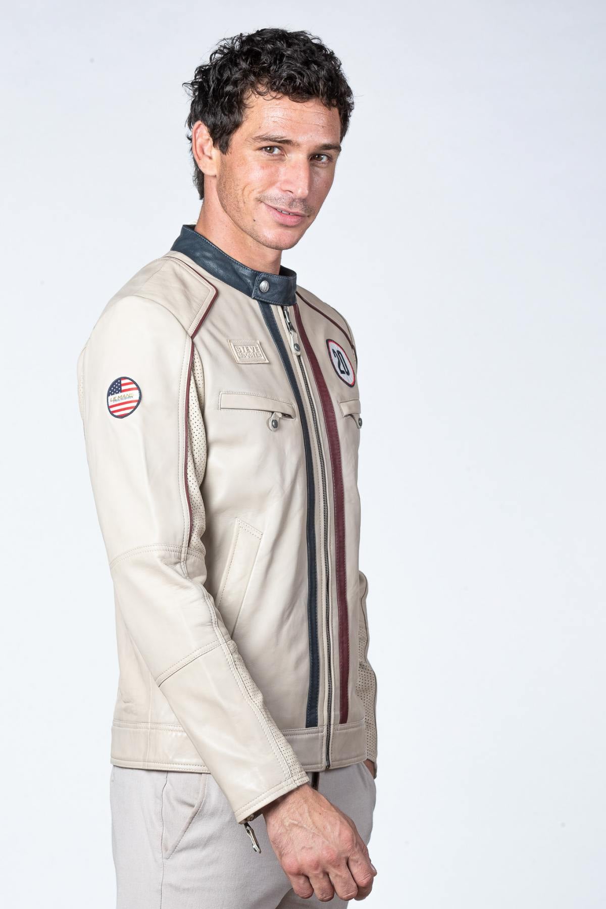 Motorsport-inspired ecru sheepskin jacket with timeless regular fit. - Image n°5