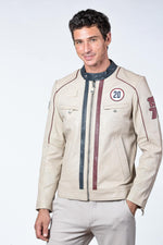 Motorsport-inspired ecru sheepskin jacket with timeless regular fit. - Image n°1