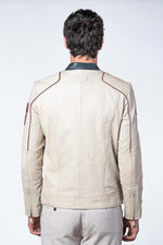 Motorsport-inspired ecru sheepskin jacket with timeless regular fit. - Image n°4