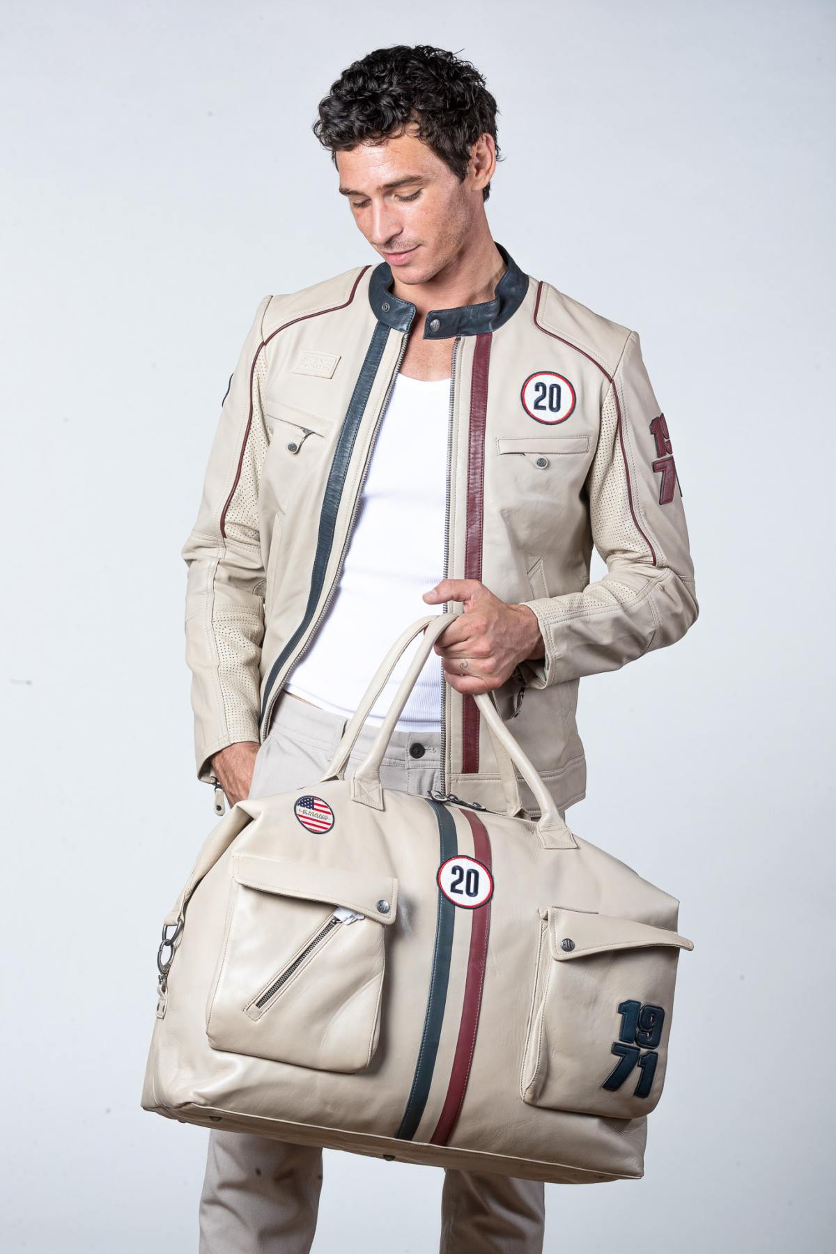 Steve McQueen ecru racing leather travel bag - Image n°3