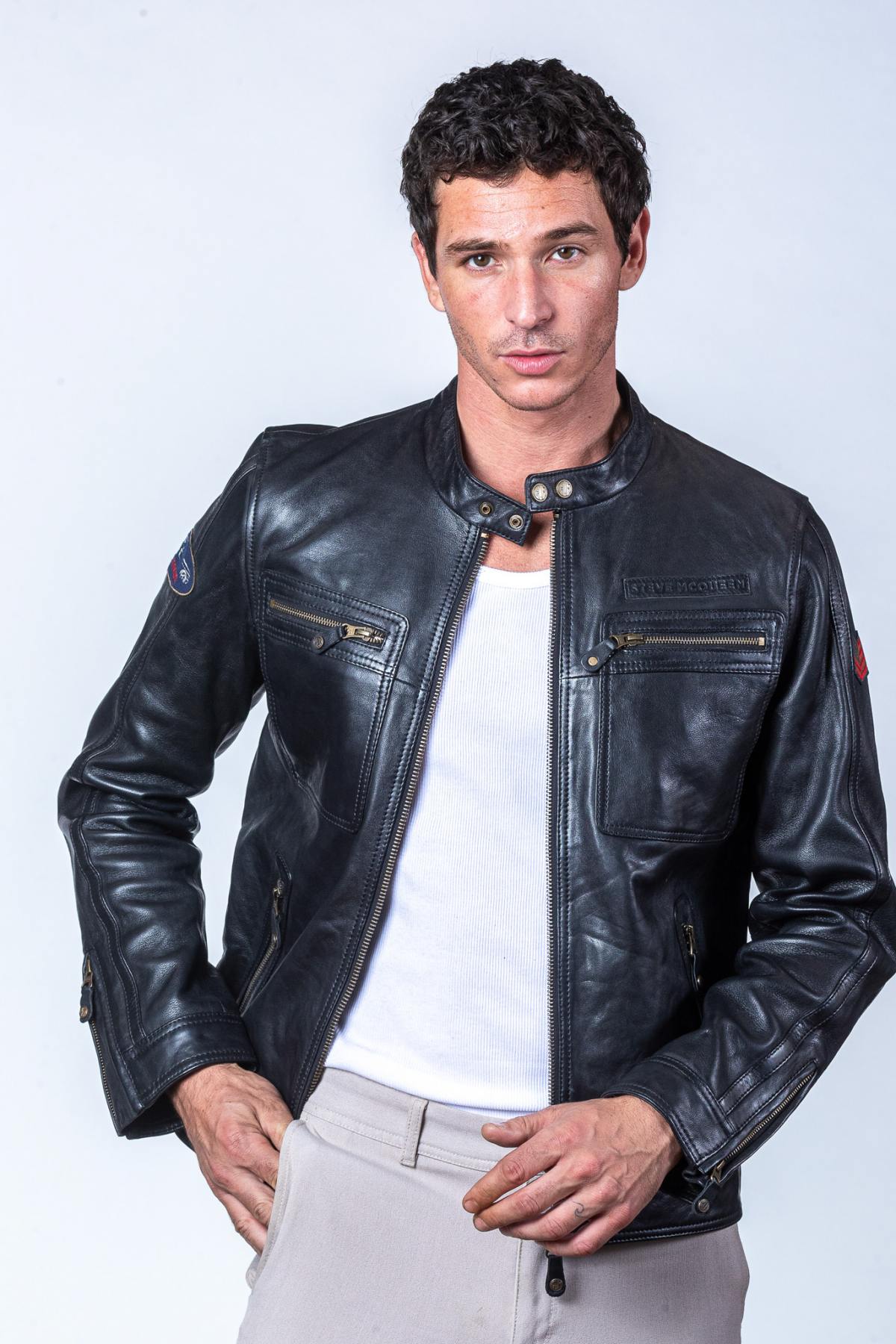 Lightweight black sheep leather jacket, Steve McQueen-inspired style. - Image n°6