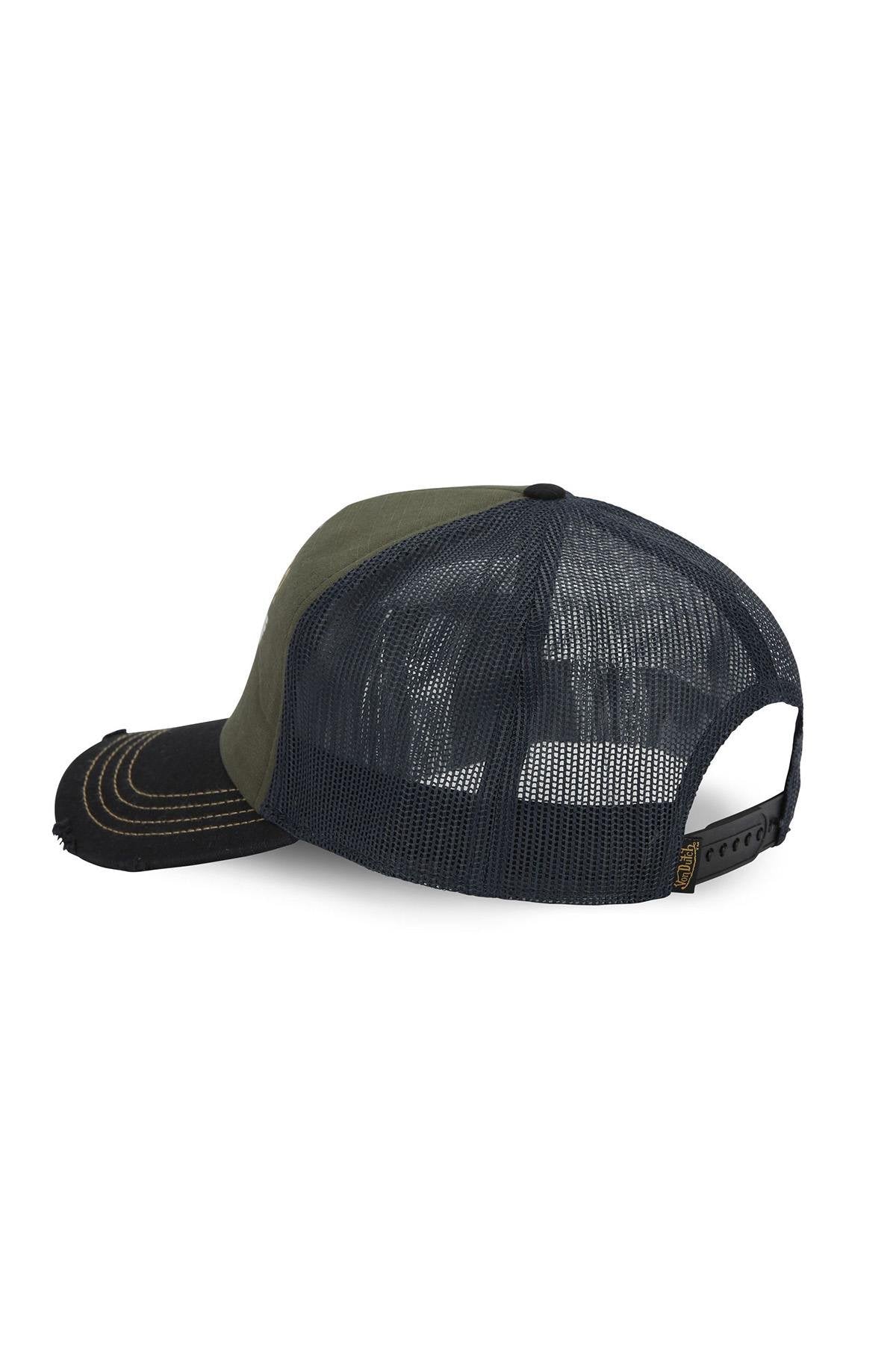 Black and khaki trucker cap with biker-inspired logo - Image n°5
