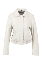 White leather jacket with shirt collar and tight waist - Image n°6