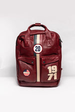 Dark red racing leather backpack - Image n°1