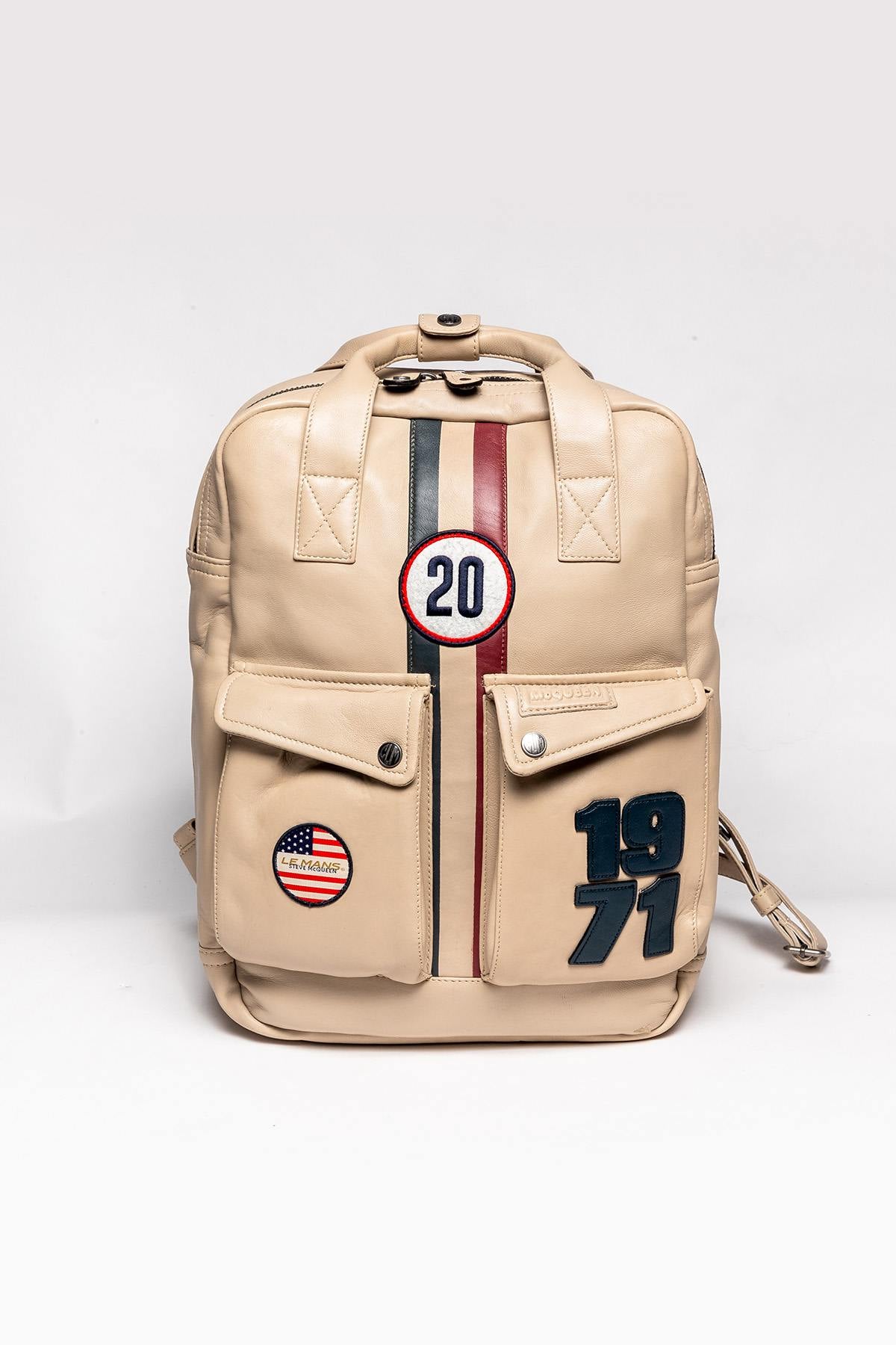 Ecru racing leather backpack - Image n°1