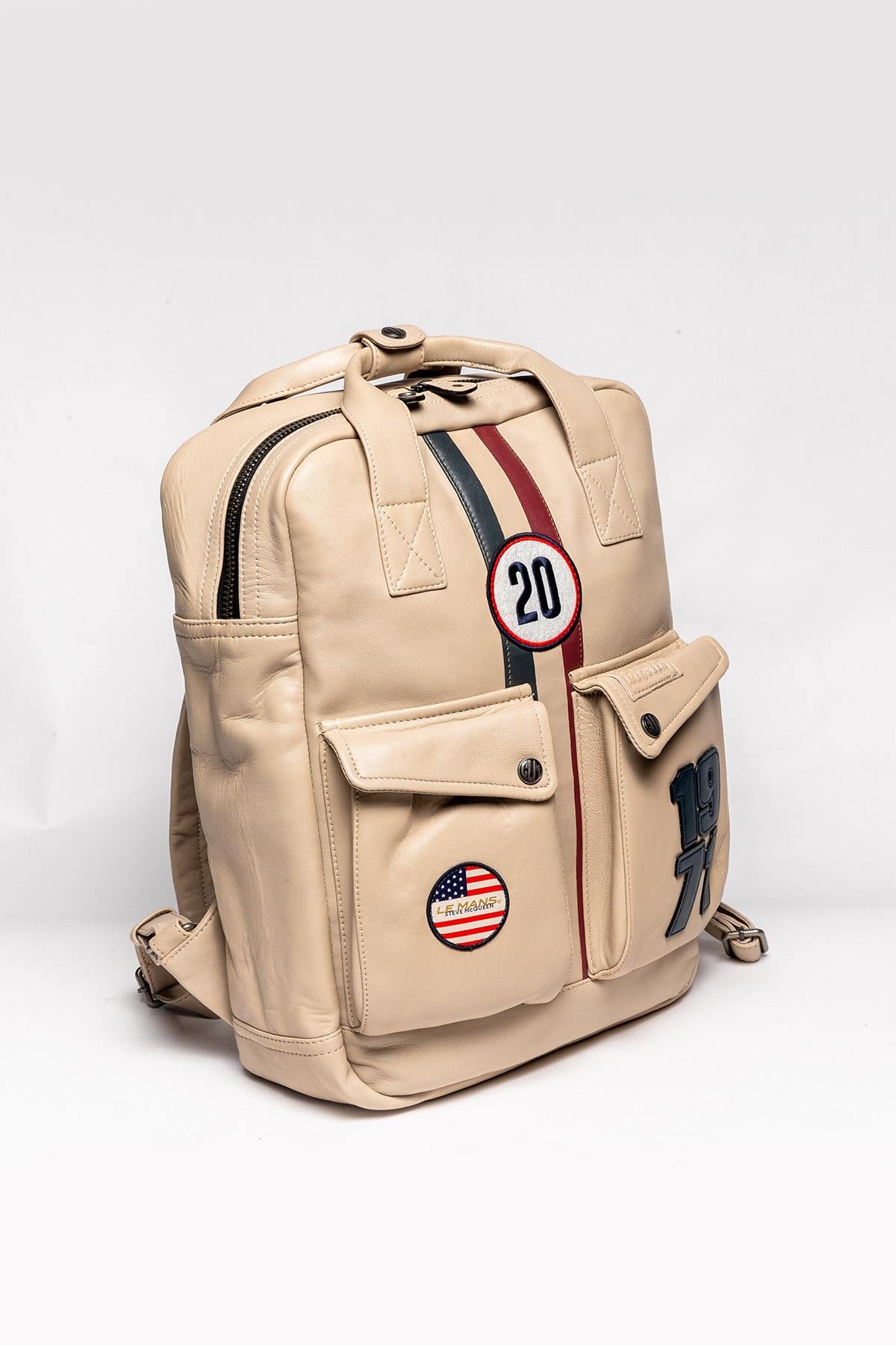 Ecru racing leather backpack - Image n°4