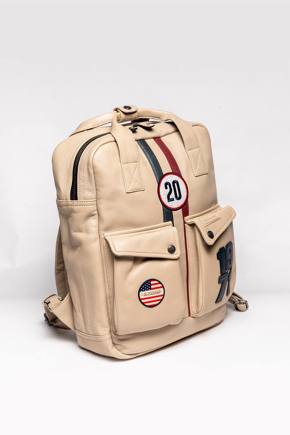 Ecru racing leather backpack - Image n°4